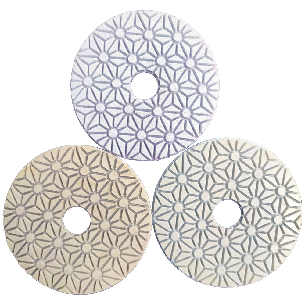 3- Step 4 Inch Wet Diamond Polishing Pads For Granite Marble Engineered Stone And Other Natural Stone